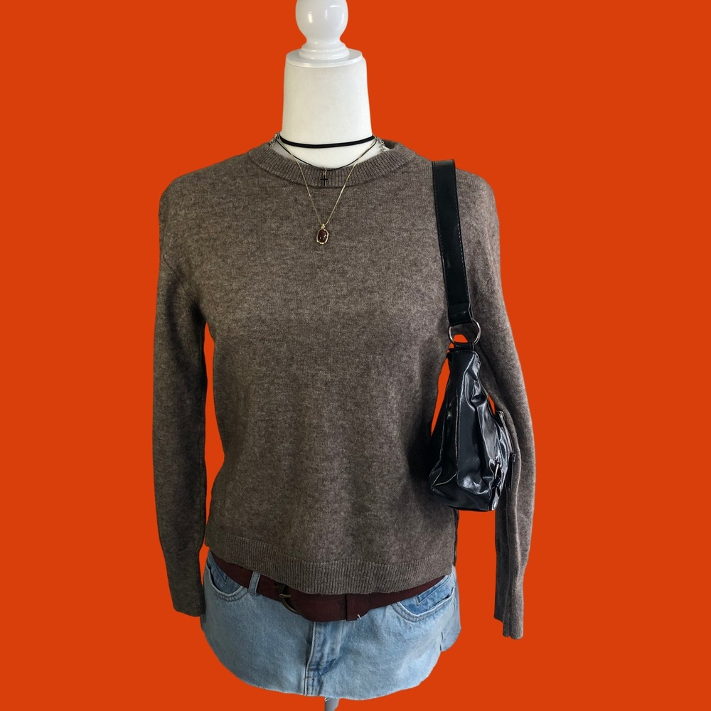 MUJI Wool Yak Hair Blend Sweater Womens XS Heather Taupe Brown Crewneck